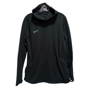 Nike Active Athletic Top Black Long Sleeve Logo Hood Thumb Holes Sz See Measures